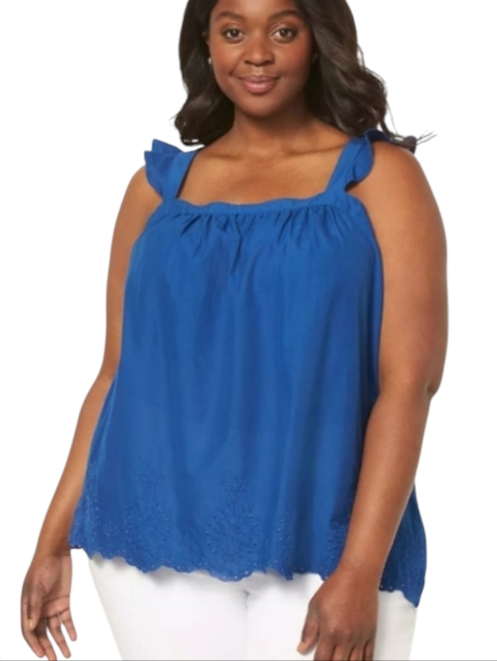 LANE BRYANT SLEEVELESS RUFFLE STRAP EYELET TOP IN BLUE SIZE 20 2X NWOT